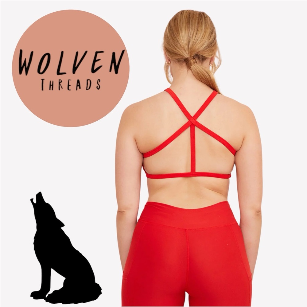 WOLVEN THREADS RECYCLED 84% RPET VEGAN SUEDE PYRAMID YOGA TOP SIZE M